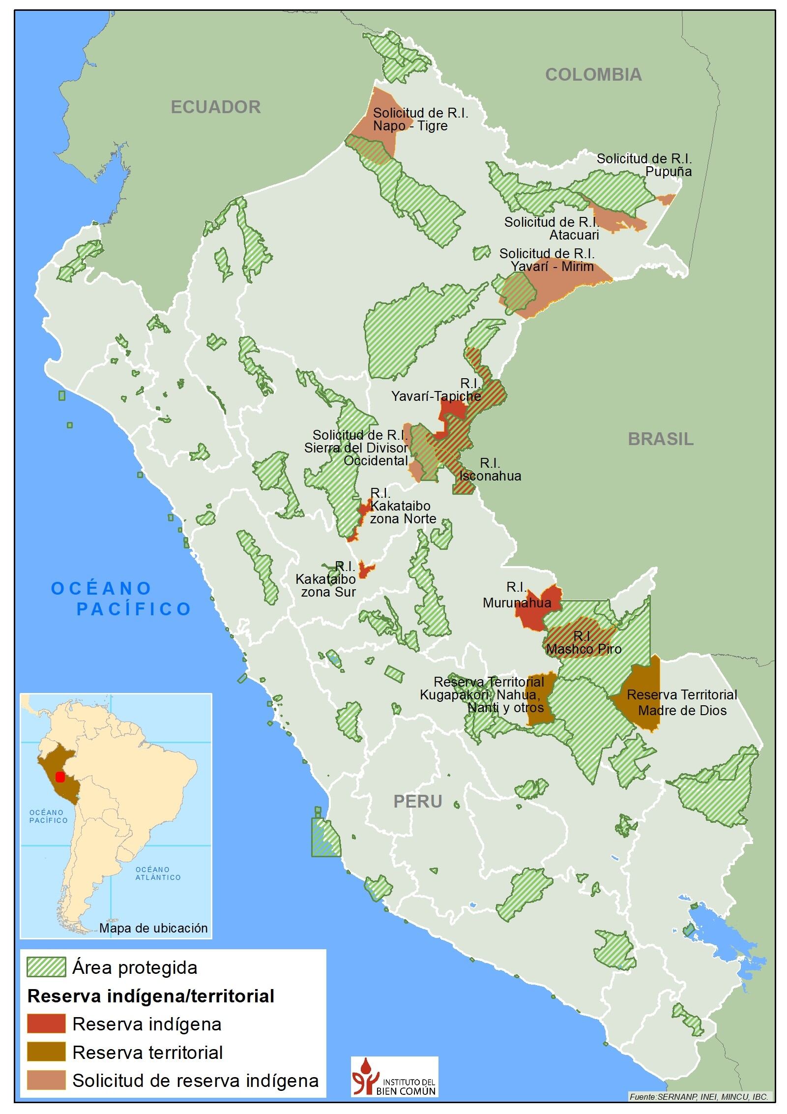 Reservas para protección de pueblos en aislamiento y áreas naturales protegidas con presencia de estos grupos, en Perú.