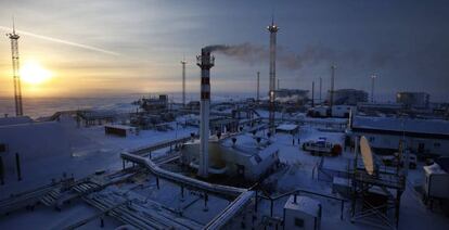 Instalación de gas y petróleo del gigante ruso Gazprom en el golfo del Obi, en el Ártico.
