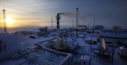 Instalación de gas y petróleo del gigante ruso Gazprom en el golfo del Obi, en el Ártico. 