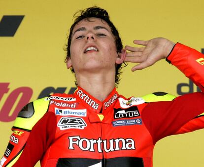 Gran Premio de España de Motociclismo celebrado en el circuito de Jerez. Lorenzo en el podio tras su victoria en la categoría de 250 cc.