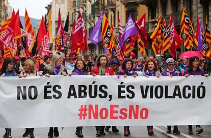 In Barcelona, labor demands mixed in with protests over the recent Pamplona rape trial.