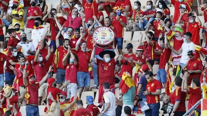 Spanish fans at the Spain-Slovakia Euro 2020 match in Seville on Wednesday.
