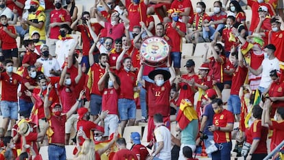 Spanish fans at the Spain-Slovakia Euro 2020 match in Seville on Wednesday.