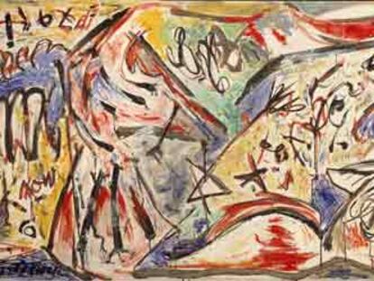 'The water bull; Accabonac Creek' (1945), óleo de Jackson Pollock en la exposición 'Bajo la bomba', en el Macba.