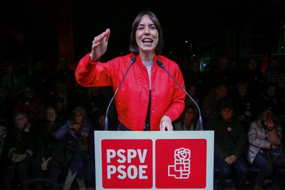 La ministra de Ciencia, Innovación y Universidades, Diana Morant, durante el acto de presentación de su candidatura celebrado este lunes por la tarde en Gandia.