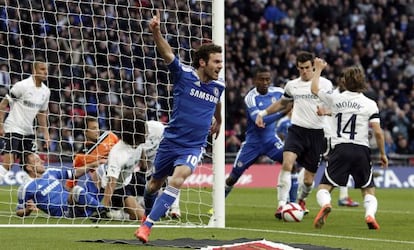 Juan Mata celebra su gol (2-0) al Tottenham Hotspur durante el partido de semifinales de la Copa Inglesa 