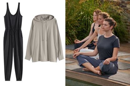 La colección está diseñada en algodón 100 % orgánico y colores neutros que inciten a la calma. Mono largo con cinturón ajustable (25,99 €) y sudadera oversize (25,99 €), ambos de la primera colección Yoga & Meditation de OYSHO.