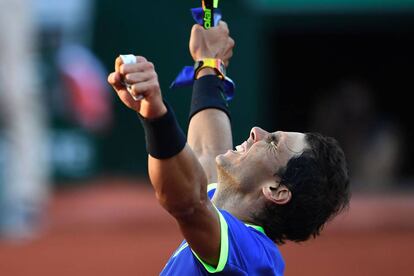 Nadal festeja su triunfo en la semifinal contra Thiem.