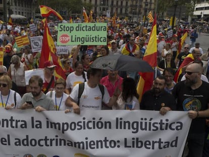 Manifestación en Barcelona contra el modelo lingüístico en la escuela catalana en septiembre de 2018.