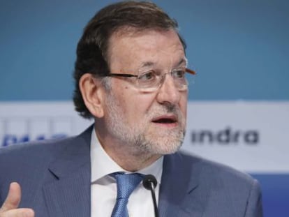 El presidente del Gobierno, Mariano Rajoy, durante su intervenci&oacute;n hoy en la jornada de clausura de la XXXI Reuni&oacute;n del C&iacute;rculo de Econom&iacute;a.