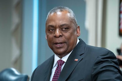 Secretary of Defense Lloyd Austin speaks during a meeting with Albanian Defense Minister Niko Peleshi at the Pentagon, Thursday, Jan. 26, 2023, in Washington.