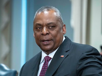 Secretary of Defense Lloyd Austin speaks during a meeting with Albanian Defense Minister Niko Peleshi at the Pentagon, Thursday, Jan. 26, 2023, in Washington.