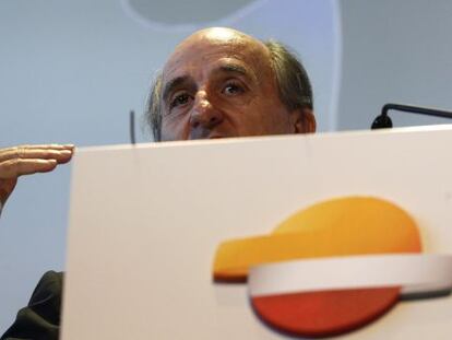 El presidente de Repsol, Antonio Brufau, durante la presentación del nuevo plan estratégico de la compañía.