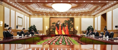 Xi y Scholz, durante la reunión este viernes en Pekín.

