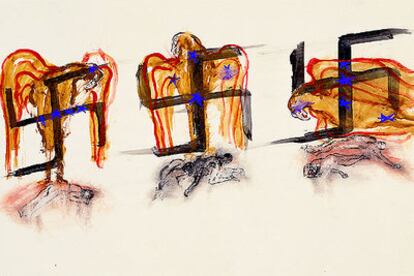 &#39;Eagle, svastikas, victims&#39; (1968), obra de Nancy Spero.