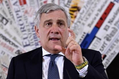 El presidente del Parlamento Europeo, Antonio Tajani, durante una rueda de prensa en Roma (Italia). 