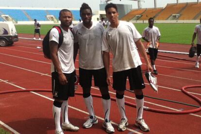 Kily, Sipo (Badajoz) y Evuy, antes de arrancar el torneo.