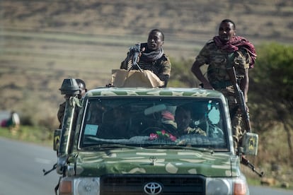 Soldados etíopes, el 8 de mayo al norte de Mekele, capital de la región de Tigray.
