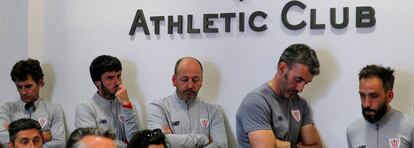 Cuerpo técnico del Athletic en la última rueda de prensa de Ziganda.