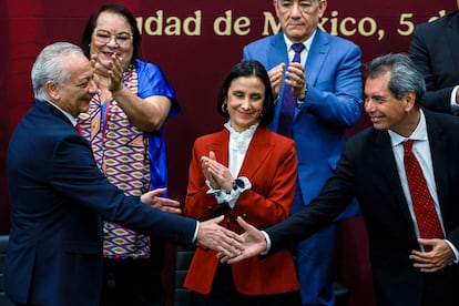 Víctor Rodríguez Padilla, Luz Elena González, Edgar Amador Zamora, este martes.