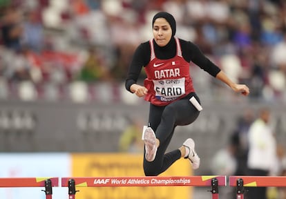 Mariam Mamdouh Farid de Qatar compite en el Campeonato Mundial de Atletismo en el Estadio Internacional Khalifa, el 1 de octubre de 2019 en Doha, Qatar.