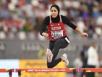 Mariam Mamdouh Farid de Qatar compite en el Campeonato Mundial de Atletismo en el Estadio Internacional Khalifa, el 1 de octubre de 2019 en Doha, Qatar.