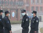 Security guards are seen in front of Wuhan Institute of Virology in Wuhan City, Hubei Province, China on February 3, 2021. Members of World Health Organization (WHO) visited this facility on the same day. WHO probe team has been tackling to investigate into the origins of the new coronavirus COVID-19 pandemic. ( The Yomiuri Shimbun )