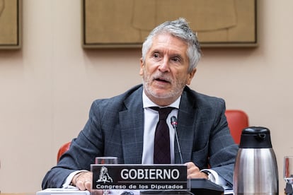 El ministro del Interior, Fernando Grande Marlaska, en su comparecencia de este jueves en el Congreso.