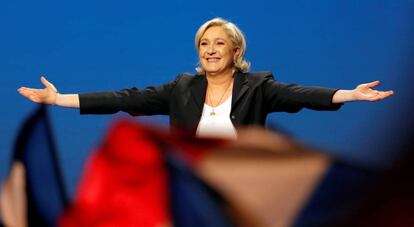 Marine Le Pen durante un mitin el lunes en Villepinte, en las afueras de París