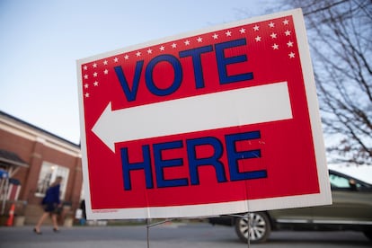 A sign outside a polling location at the Old Stone School in Hillsboro, Virginia, USA, 08 November 2022