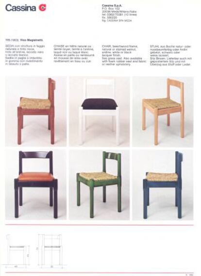 Anuncio publicitario de la silla Carimate (1963), el primer diseño de Magistretti para Cassina.