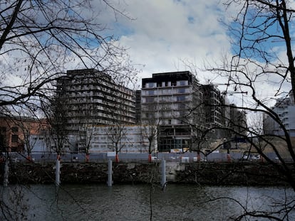 The Olympic athletes' village construction site is pictured In Saint Denis, outside Paris, on March 18, 2023.