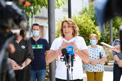 La expresidenta de la Junta y secretaria general del PSOE andaluz, Susana Díaz, el 24 de mayo  en Guarroman (Jaén).