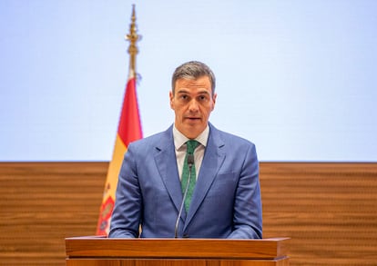 Pedro Sánchez, durante una rueda de prensa en Qatar.