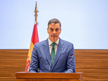 Pedro Sánchez, durante una rueda de prensa en Qatar.