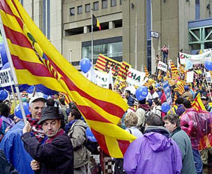 Imagen de la manifestación contra el trasvase del Ebro celebrada ayer en Bruselas.