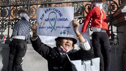 Una manifestante, en una concentración ante el Ministerio de Agricultura en diciembre de 2021.