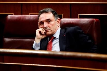 El diputado de Unidas Podemos Enrique Santiago, durante el debate para la prórroga del estado de alarma celebrado el 25 de marzo.