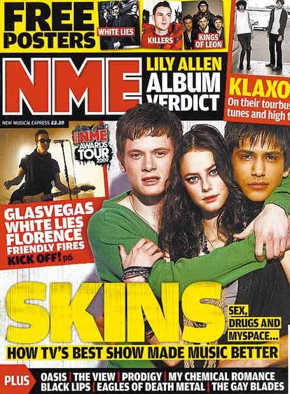 Portada que la revista británica <i>NME </i>dedicó a la serie <i>Skins</i> con el subtítulo "Cómo el mejor programa de la televisión mejoró la música".