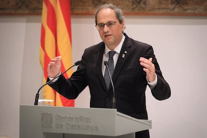 El presidente del Govern, Quim Torra, en una rueda de prensa.