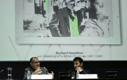 El consejero de Cultura, Vicent Marz&agrave;, y el director del IVAM, Jos&eacute; Miguel G. Cort&eacute;s, durante la presentaci&oacute;n de la programaci&oacute;n del museo. 