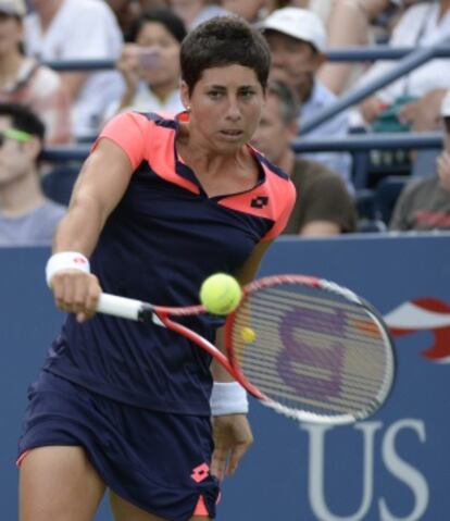 Carla Suárez , durante el partido contra Zheng Jie.