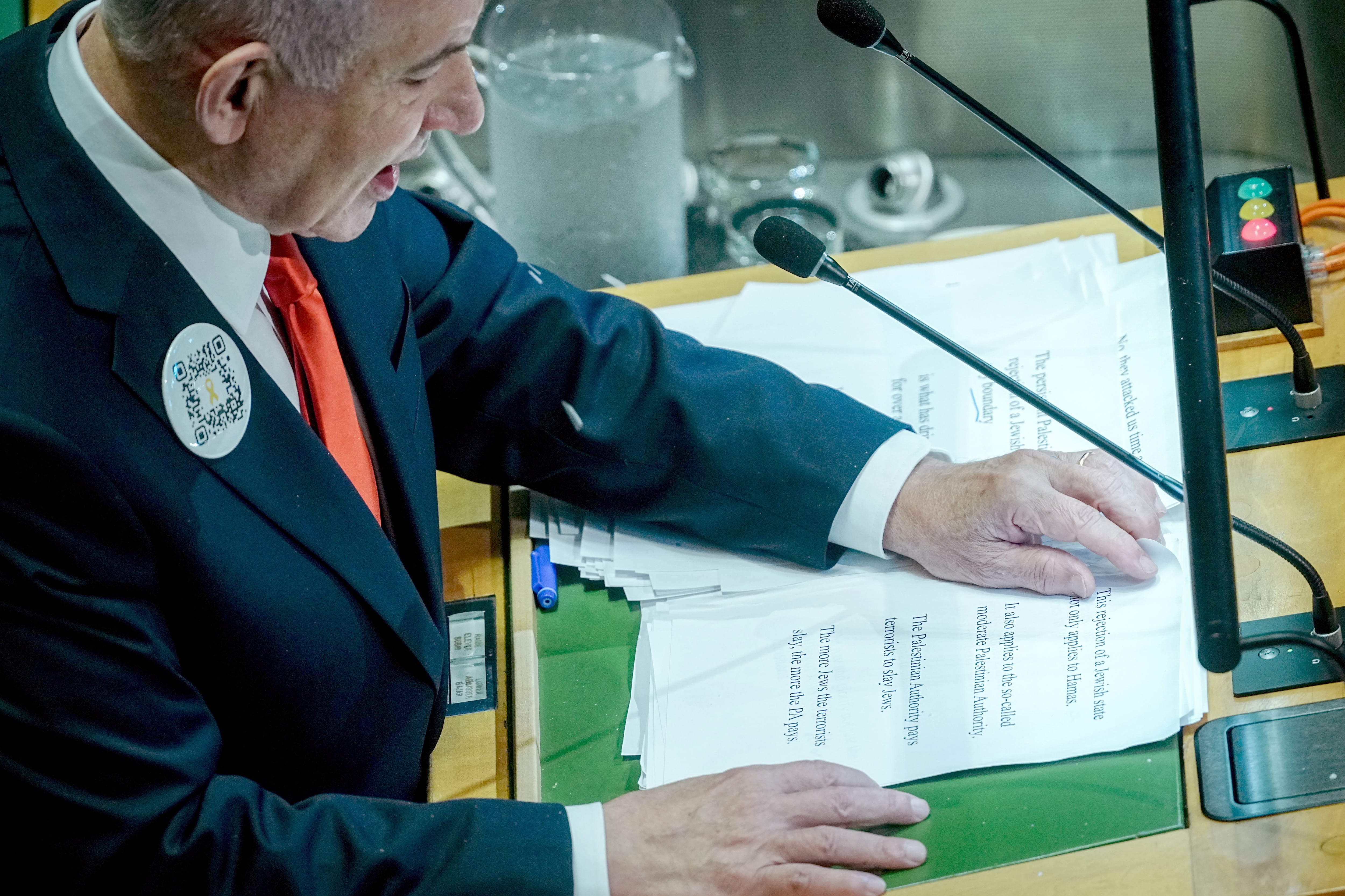 ‘Recuerda el 7 de Octubre’: qué significa el QR de la chaqueta de Netanyahu en la Asamblea de la ONU