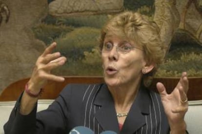 Cristina Barrios, en un encuentro con corresponsales españoles en México en 2004.
