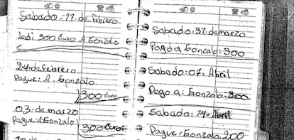 Libreta con anotaciones económicas encontrada en el registro de la operación policial Desengaño.