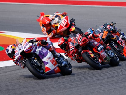 Jorge Martín, Pecco Bagnaia, Jack Miller y Marc Marquez durante la carrera al sprint del Gran Premio de Portugal, este sábado.