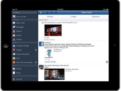 Aplicación de Facebook para la tableta iPad.