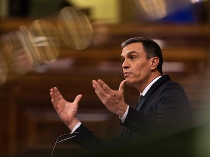 Spain's Prime Minister Pedro Sanchez during today's session in Congress.