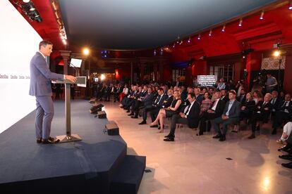 El presidente del Gobierno, Pedro Sánchez, en un momento de su discurso.