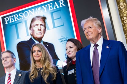 Fotografía tomada de la cuenta en X de la Bolsa de Valores de Nueva York (NYSE) del presidente electo de los Estados Unidos, Donald Trump, en la sede de la Bolsa este jueves, en Nueva York (EE UU)